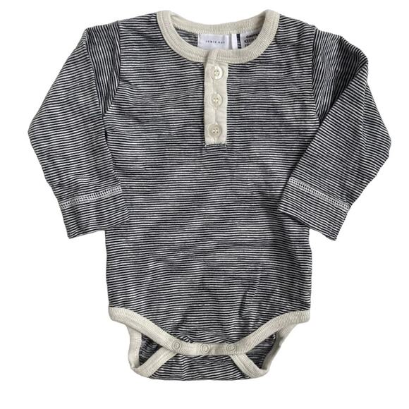 Jamie Kay Striped Henley Long Sleeve Bodysuit - Navy Blue White/Cream - 3-6M - Picture 1 of 5